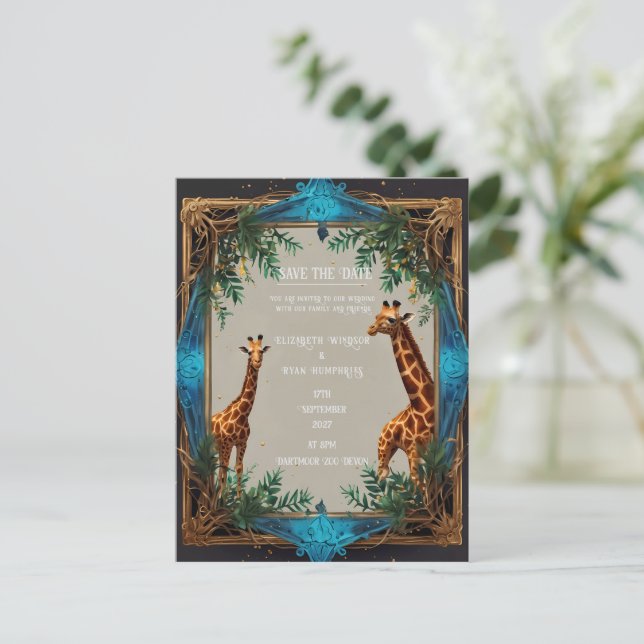 Invitación a la boda de jirafas salvajes (Anverso de pie)