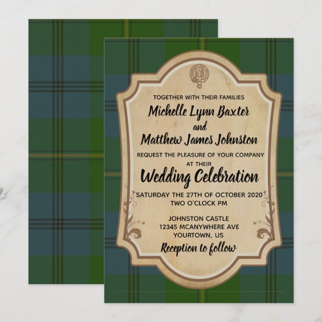 Invitación a la boda de Johnston Tartan (Anverso / Reverso)