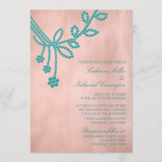 Invitación a la boda de joyas antiguas, turquesa