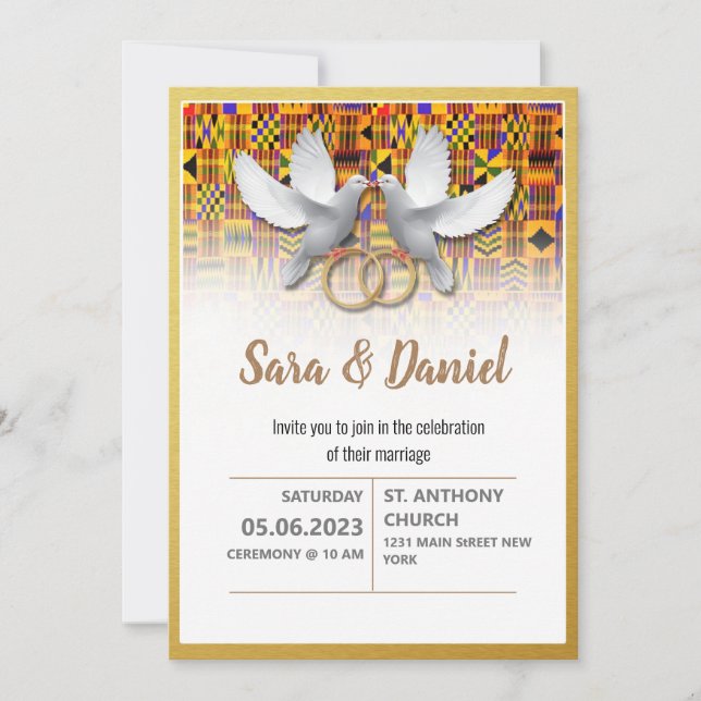 Invitación a la boda de kente étnico (Anverso)