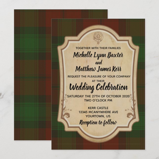 Invitación a la boda de Kerr Tartan (Anverso / Reverso)