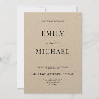 Invitación a la boda de kraft Minimalista moderno