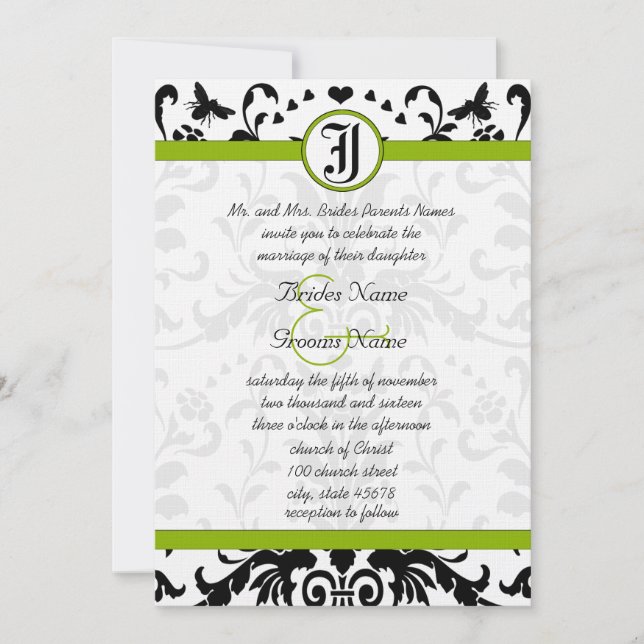 Invitación a la boda de la Abeja verde verde de ma (Anverso)