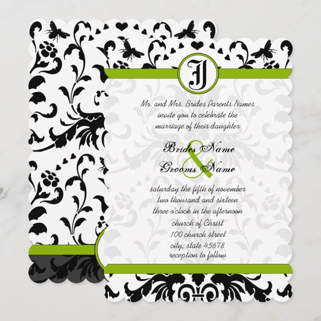Invitación a la boda de la Abeja verde verde de ma (Anverso / Reverso)