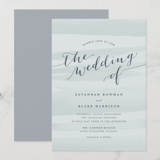 Invitación a la boda de la acuarela de Chiffon | M (Anverso / Reverso)