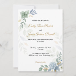 Invitación a la boda de la acuarela de color azul
