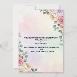 Invitación a la boda de la acuarela de color flora