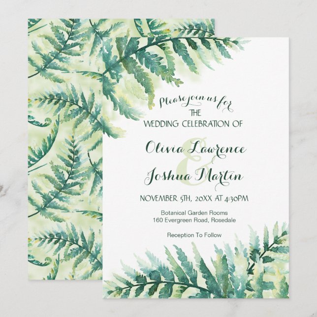 Invitación a la boda de la acuarela de Fern Greene (Anverso / Reverso)