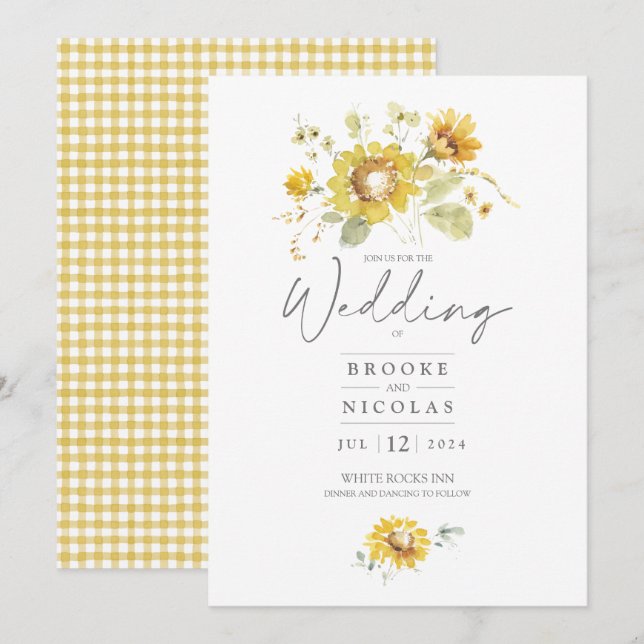 Invitación a la boda de la acuarela de girasol ama (Anverso / Reverso)