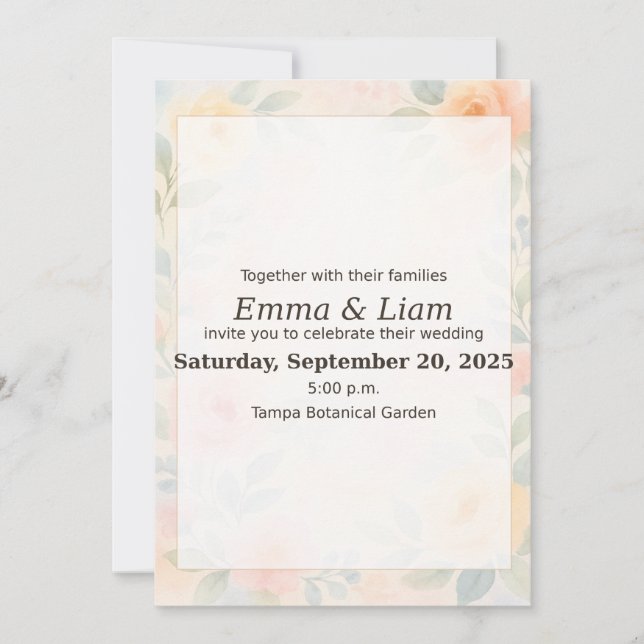 Invitación a la boda de la acuarela de la floral d (Anverso)