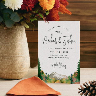 Invitación a la boda de la acuarela de la montaña