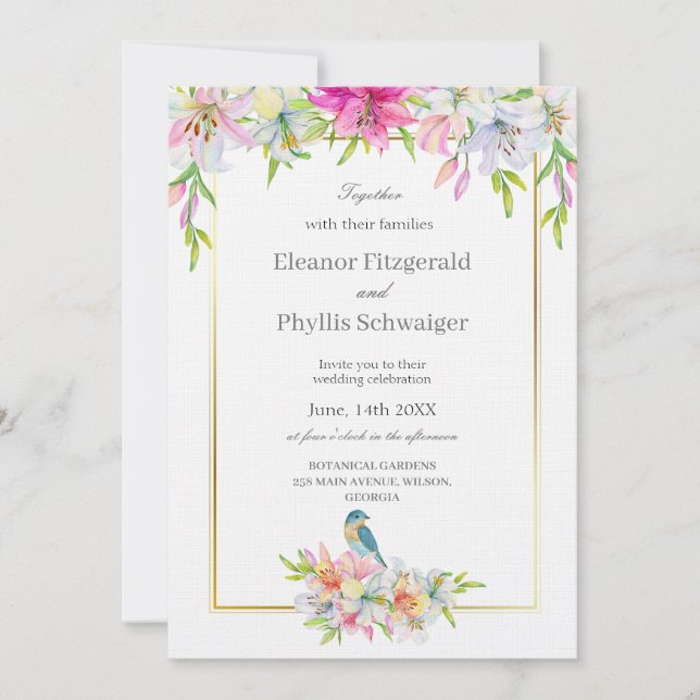 Invitación a la boda de la acuarela de los pájaros (Anverso)