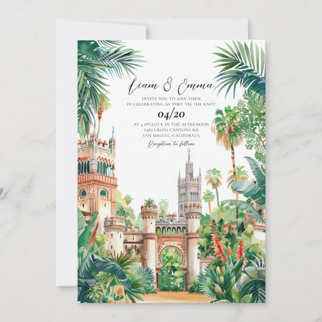 Invitación a la boda de la acuarela del Castillo d (Anverso)