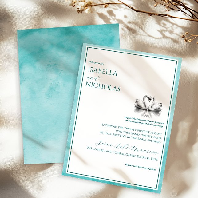 Invitación a la boda de la acuarela del lago de ci (Elegant Teal Wedding Invite)