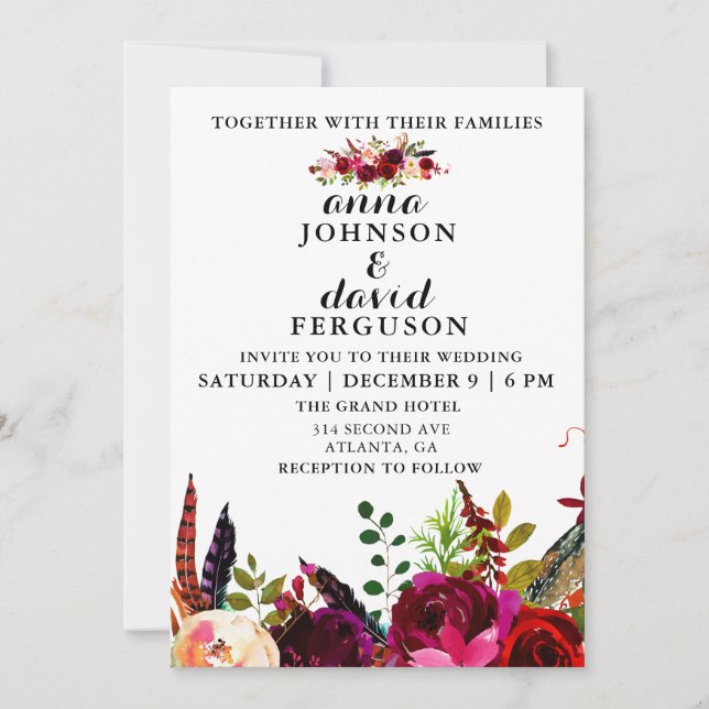 Invitación a la boda de la acuarela floral de Borg (Anverso)