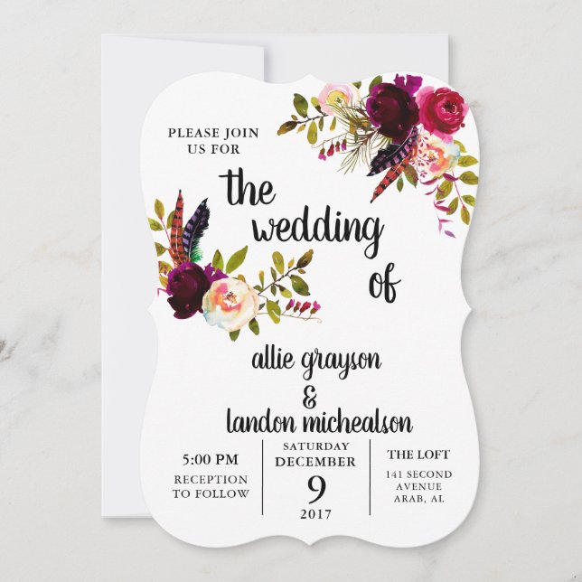 Invitación a la boda de la acuarela floral de Borg (Anverso)