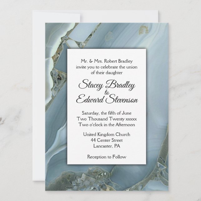 Invitación a la boda de la agata de mármol azul re (Anverso)
