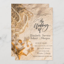 Invitación a la boda de la arena de Seashells Rope