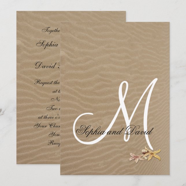 Invitación a la boda de la arena y los Starfishes  (Anverso / Reverso)