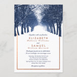 Invitación a la boda de la avenida de los árboles<br><div class="desc">Personalizar esta encantadora y moderna Invitación a la Boda de Invierno con una imagen original de la avenida Navy Blue Winter Trees diseñada con un marco falso de cobre y una combinación de colores blancos. Tenga en cuenta que el cobre es una impresión a color y no es un Relieve...</div>