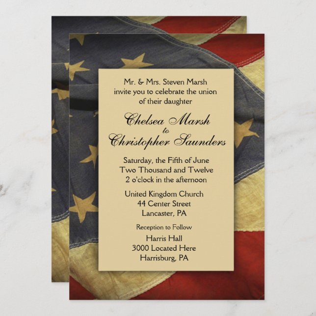 Invitación a la boda de la bandera de los Estados  (Anverso / Reverso)