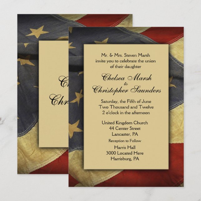 Invitación a la boda de la bandera de los Estados  (Anverso / Reverso)