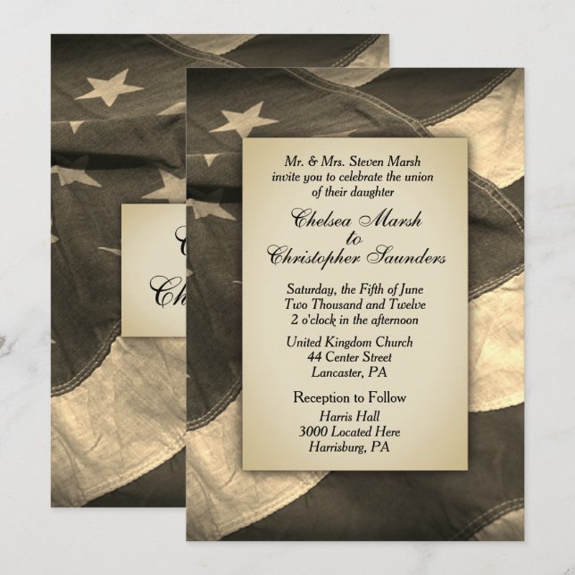 Invitación a la boda de la bandera de los Estados  (Anverso / Reverso)