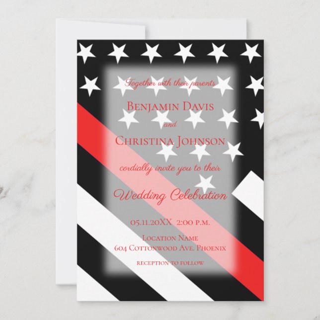 Invitación a la boda de la bandera del bombero (Anverso)