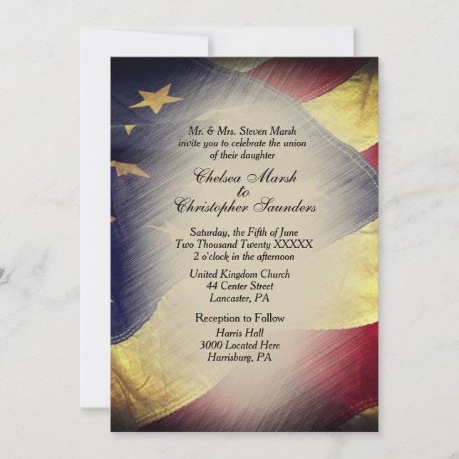 Invitación a la boda de la bandera norteamericana  (Anverso)