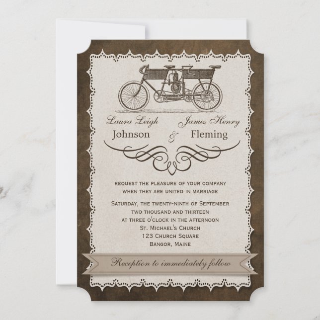 Invitación a la boda de la Bicicleta Tándem del si (Anverso)