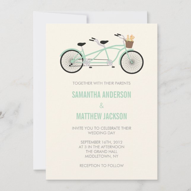Invitación a la boda de la bicicleta tándem - Verd (Anverso)