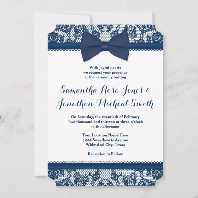 Invitación a la boda de la Boda Azul y Blanca de l (Anverso)