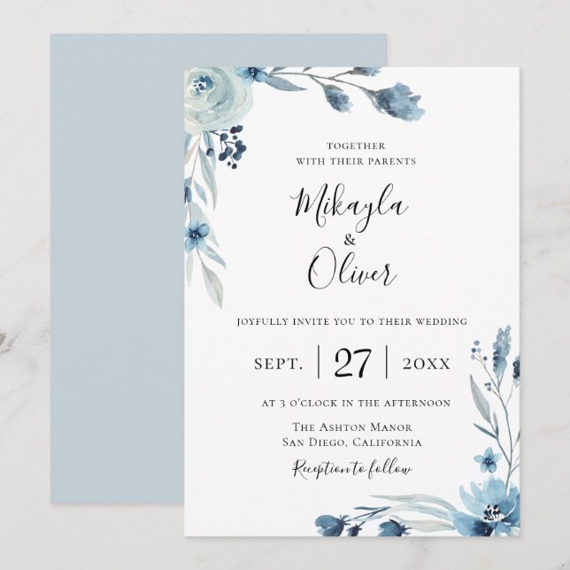 Invitación a la boda de la Boda Botánica Floral Du (Anverso / Reverso)