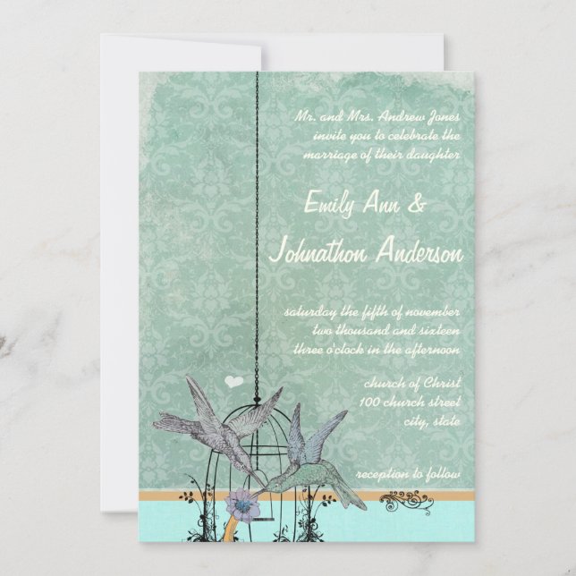 Invitación a la boda de la Boda de Ave Amarre de A (Anverso)