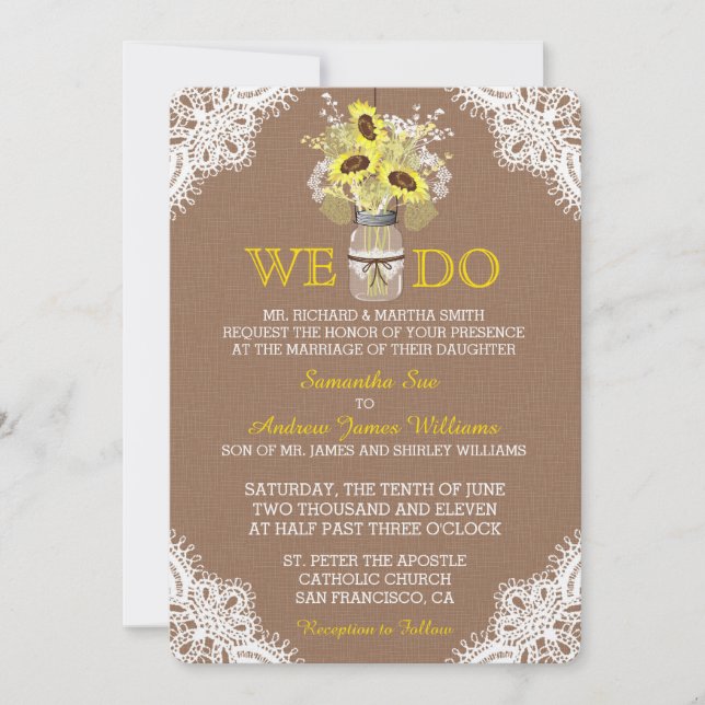Invitación a la boda de la boda de la flor de sol  (Anverso)