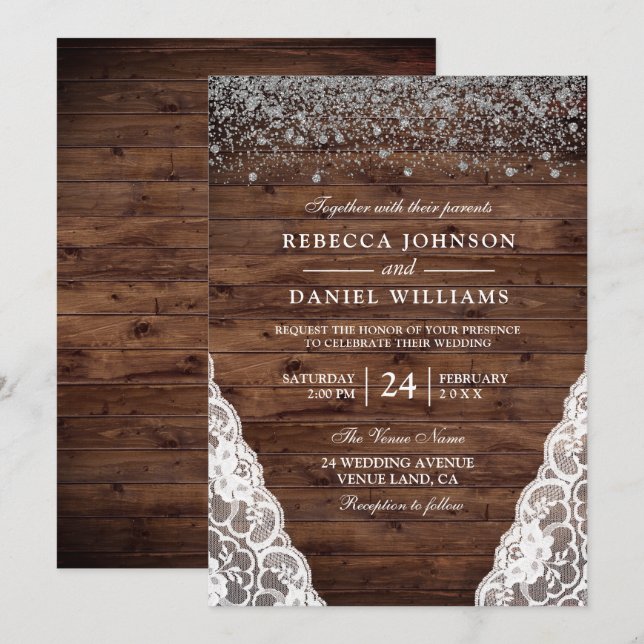 Invitación a la boda de la boda de la madera marró (Anverso / Reverso)