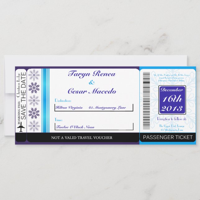 Invitación a la boda de la boda de la nevada blanc (Anverso)