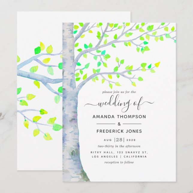 Invitación a la boda de la boda de un árbol de ave (Anverso / Reverso)