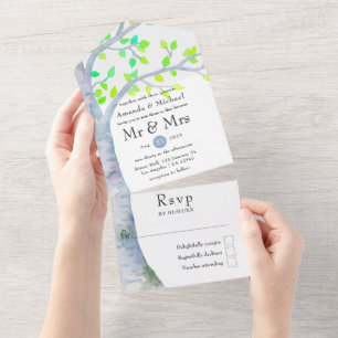 Invitación a la boda de la boda de un árbol de ave