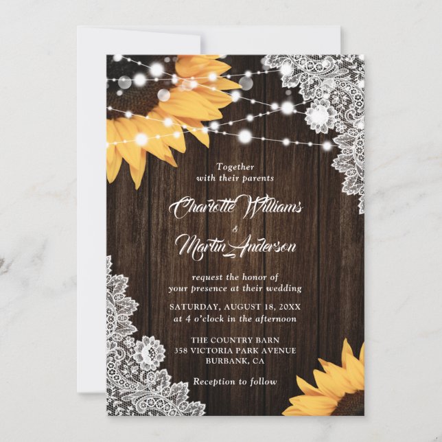 Invitación a la boda de la boda del girasol de la  (Anverso)