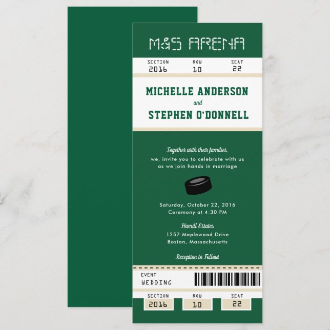 Invitación a la boda de la boda del hockey verde f (Anverso / Reverso)
