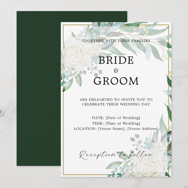Invitación a la boda de la Boda Floral de Borde Or (Anverso / Reverso)