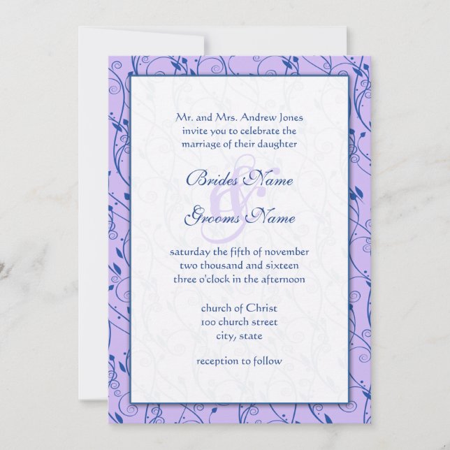 Invitación a la boda de la Boda Real Azul Lilac (Anverso)