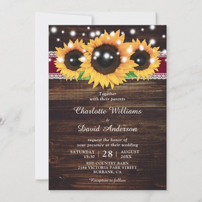 Invitación a la boda de la Boda Rustica de Sunflow (Anverso)