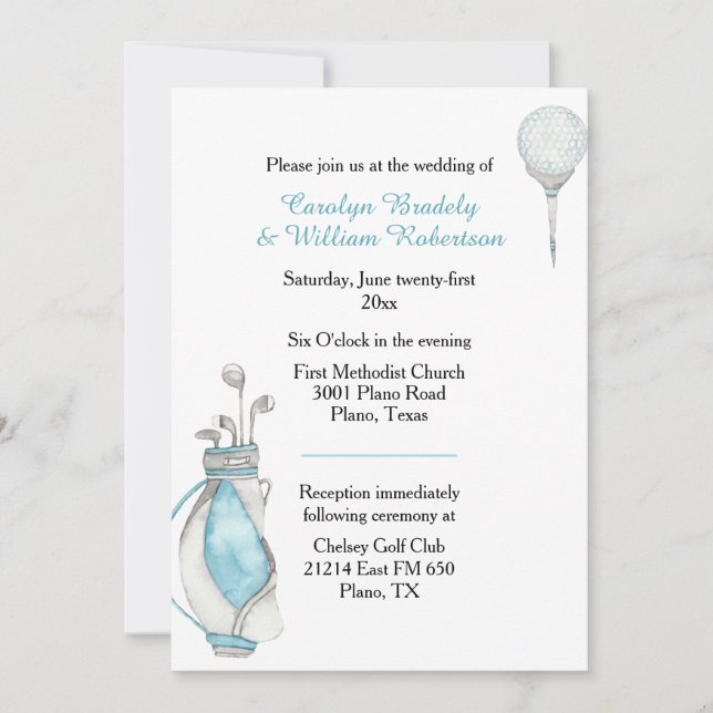 Invitación a la boda de la bolsa de golf Watercolo (Anverso)