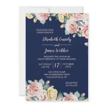 Invitación a la boda de la Bonito floral rosa azul