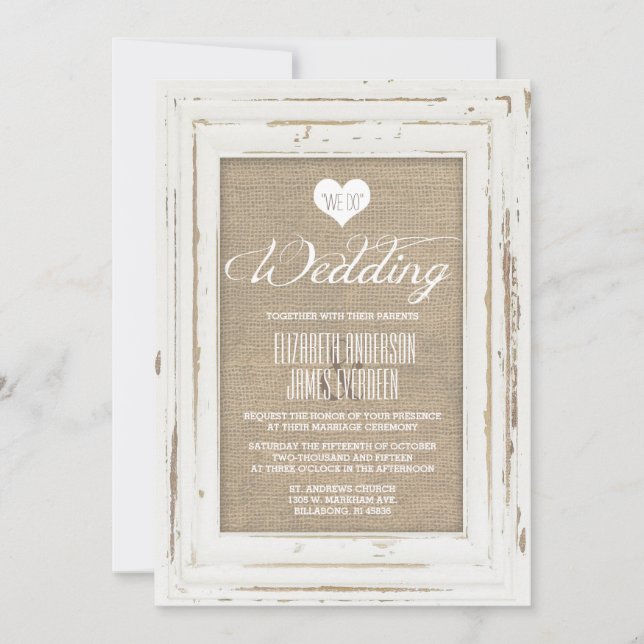 Invitación a la boda de la Burlap del marco rústic (Anverso)