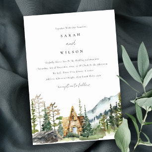 Invitación a la boda de la cabaña de madera de pin