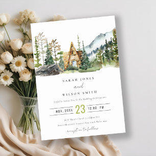Invitación a la boda de la cabaña de madera de pin