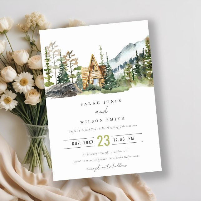 Invitación a la boda de la cabaña de madera de pin (Subido por el creador)
